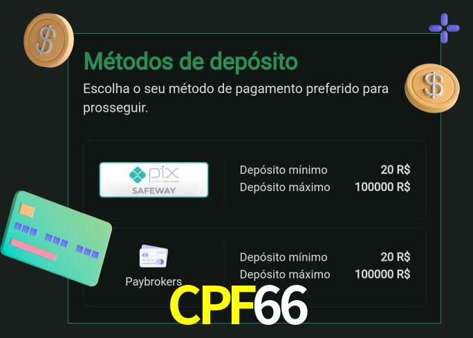 O cassino CPF66 oferece uma grande variedade de métodos de pagamento